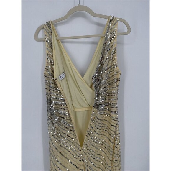 Mac Duggal Size 10 Nude Silver 5757 Sequined Sleeveless Midi Cocktail Dress New - Picture 8 of 13